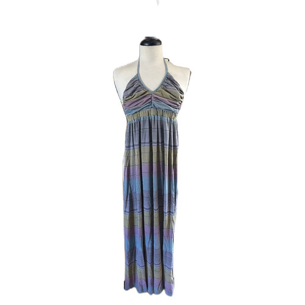 Oneill Maxi Dress Beach Wear Empire Waist Pastel Striped Sz Small Coastal Boho